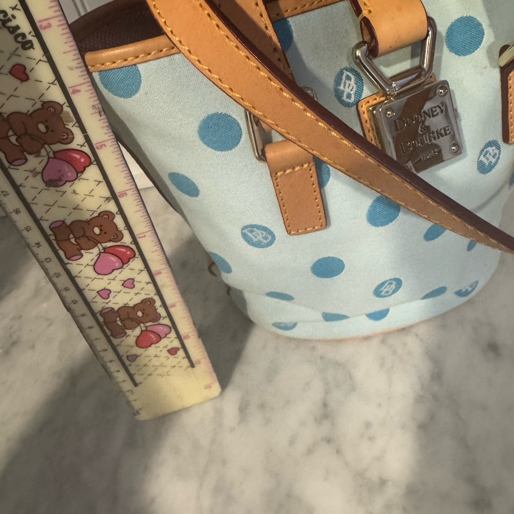 Dooney & Bourke Tan and Blue Polka Dot Tote - Picture 5 of 9